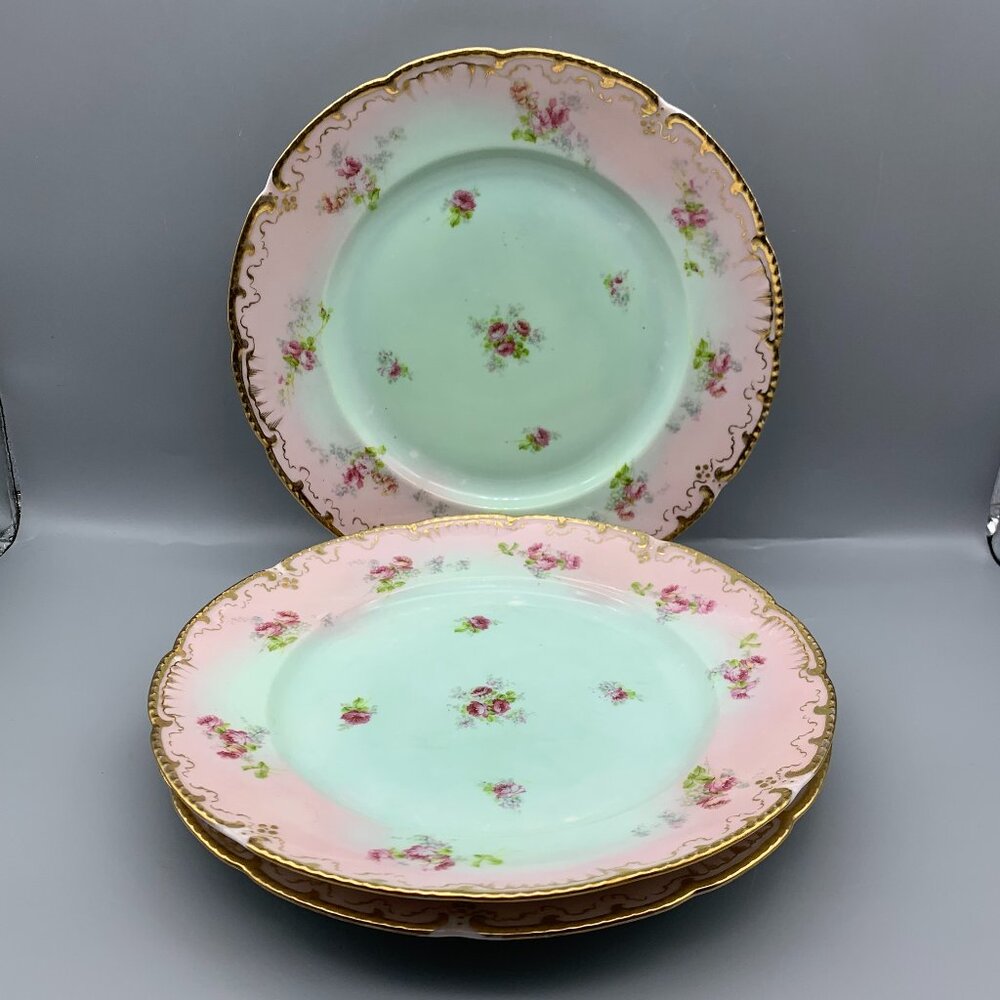 RARE Antique Basset Limoges Austria Porcelain 9.5" Plates (set of 3)
